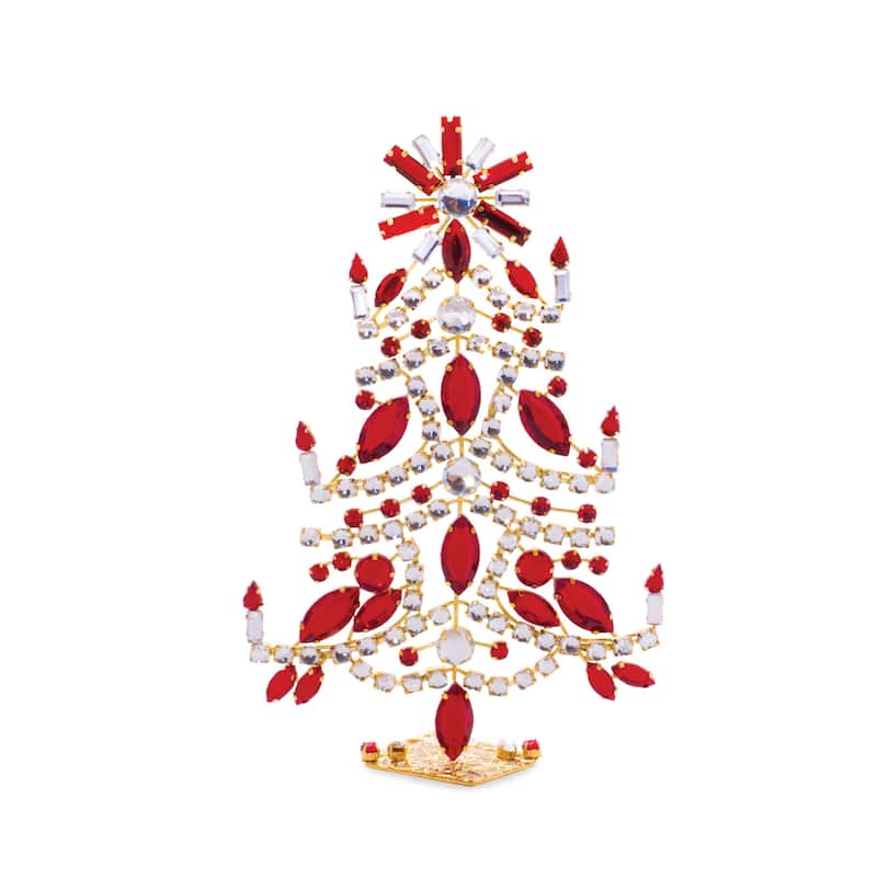 Iron Plastic Jeweled Christmas Trees with Bead Accents Set of 2 - 4.5” x 1” x 8” (L x W x H)