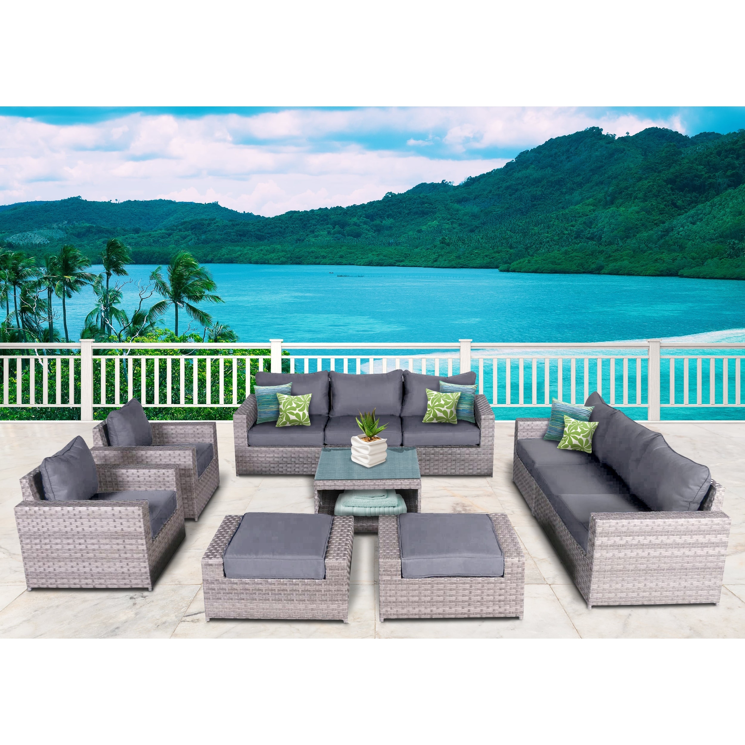Kensington 11 Piece Rattan Sofa Seating Group with Cushions Bed