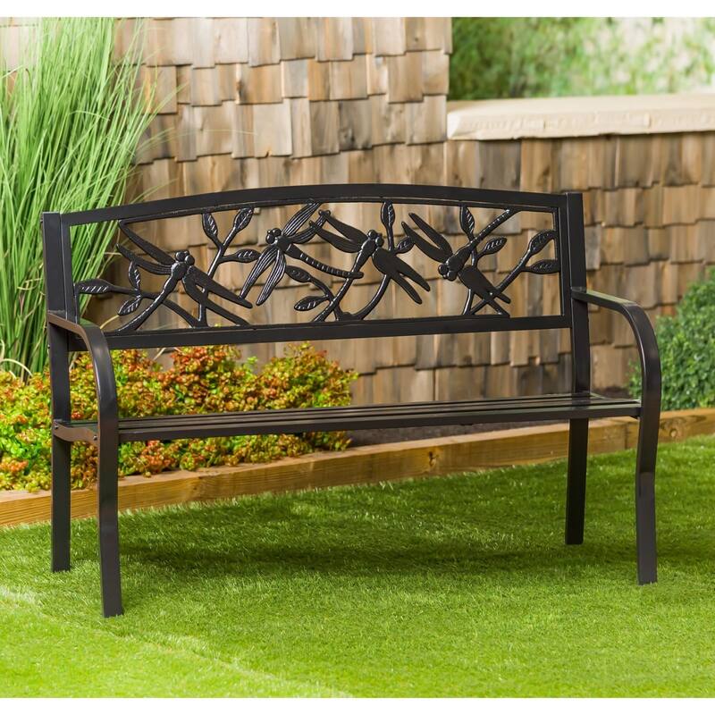 50 in. Dragonfly Metal Outdoor Garden Bench