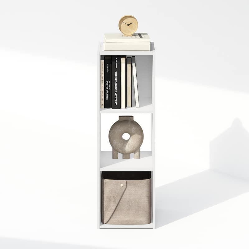 35.4 in. Tall White Wood 3-Shelf Bookcase