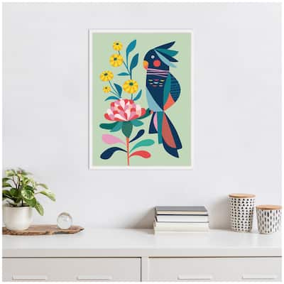 Kate and Laurel Sylvie Floral Cockatoo Framed Canvas by Rachel Lee