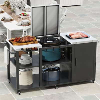 Moasis Wheeled Grill Cart Table w/Removable Stainless Steel Top and Trash Bag Holder