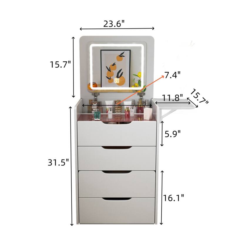3-in-1 Makeup Vanity with Mirror,Hidden Stool,Charging Station,Lights