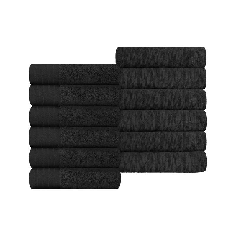 Turkish Cotton Herringbone and Solid Washcloth Towel Set by Superior