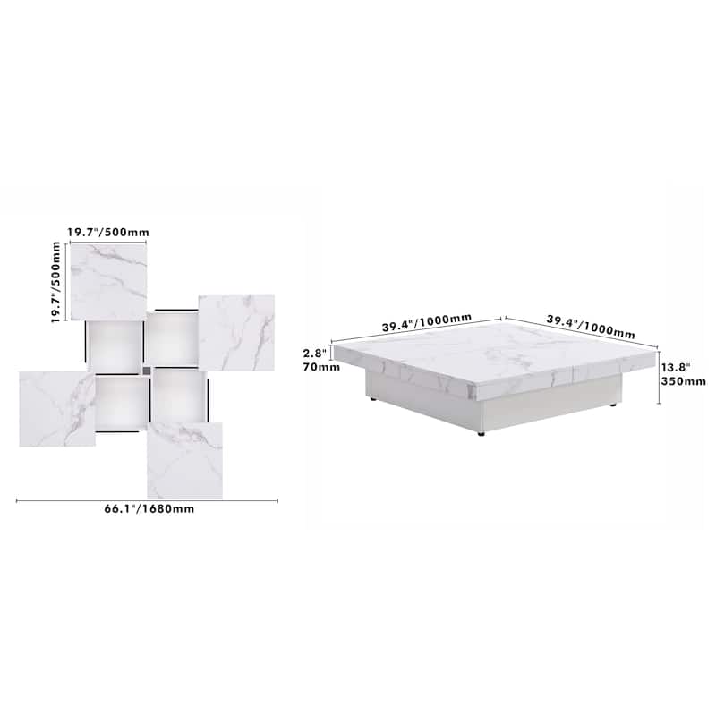White Sliding Top Coffee Table Center Table with Storage, Rustic Side Table Cocktail Table Accent Table