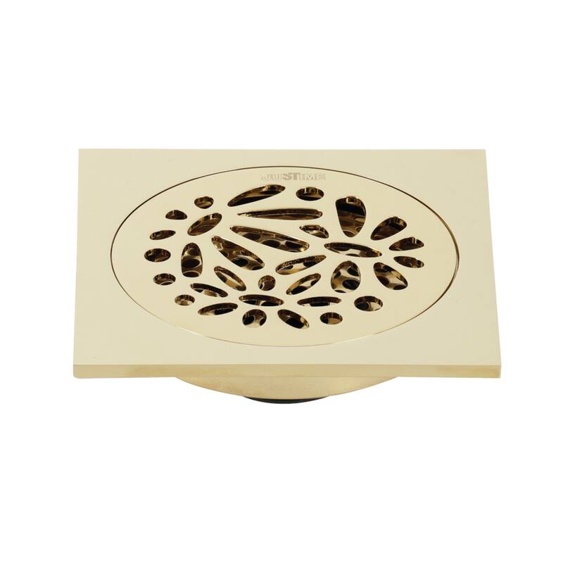 Kingston Brass Watercourse Floral 4" Square Grid Shower Drain - Polished Brass