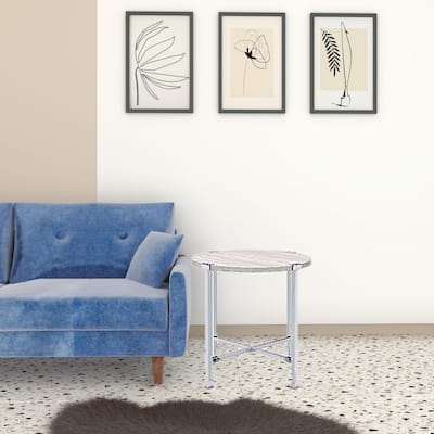 HomeRoots 24" Chrome And White Oak Manufactured Wood And Metal Round End Table - 24' X '24' X '24