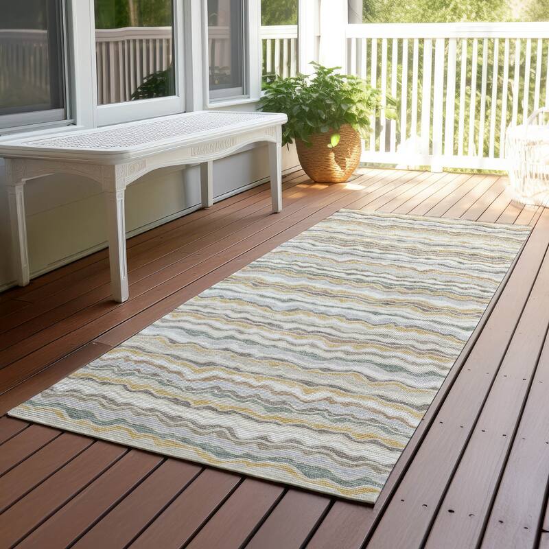 Machine Washable Indoor/ Outdoor Ziggy Stripe Chantille Rug - Ivory - 2'3" x 7'6"