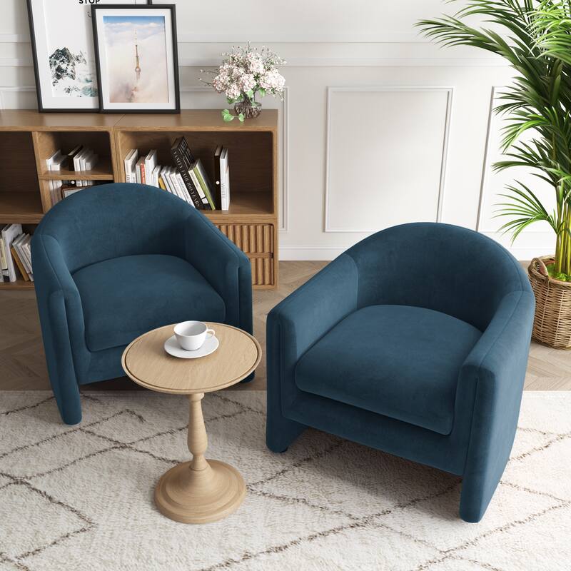 Upholstered Barrel Accent Chair, Low Back Arm Chair(Set of 2)