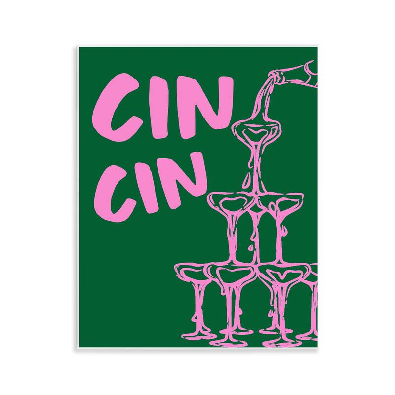 Stupell Green & Pink Cin Cin Wall Plaque Art Design By House of Lulu - 11 x 14