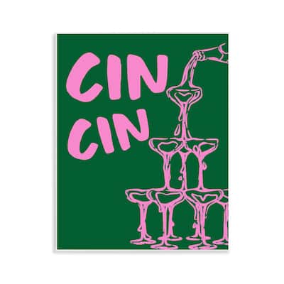 Stupell Green & Pink Cin Cin Wall Plaque Art Design By House of Lulu