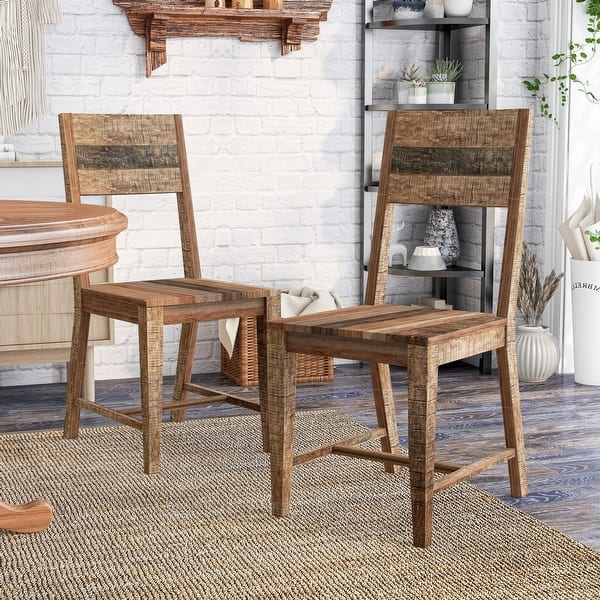 slide 2 of 6, Furniture of America Anaisha Rustic Solid Wood Dining Chairs (Set of 2) Warm Natural Tone