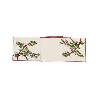 Christmas Holly and Pinecones Runner - 14" x 72"