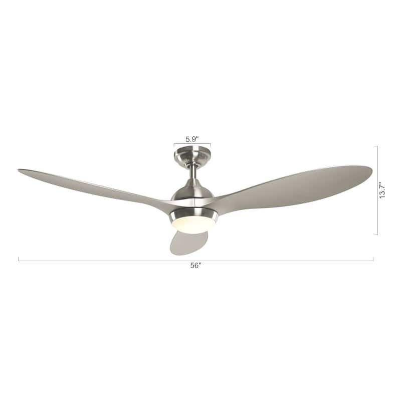 56" Nickel Modern ABS 3-Blade LED Ceiling Fan with Light and Remote