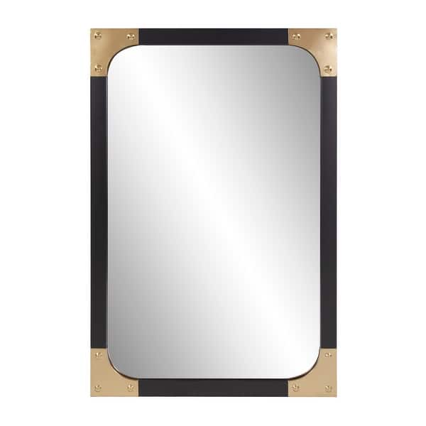 slide 2 of 14, Allan Andrews Atlas Mirror With Metal Frame Matte Black Finish & Brass Corner Accents - 24 x 36 x 1