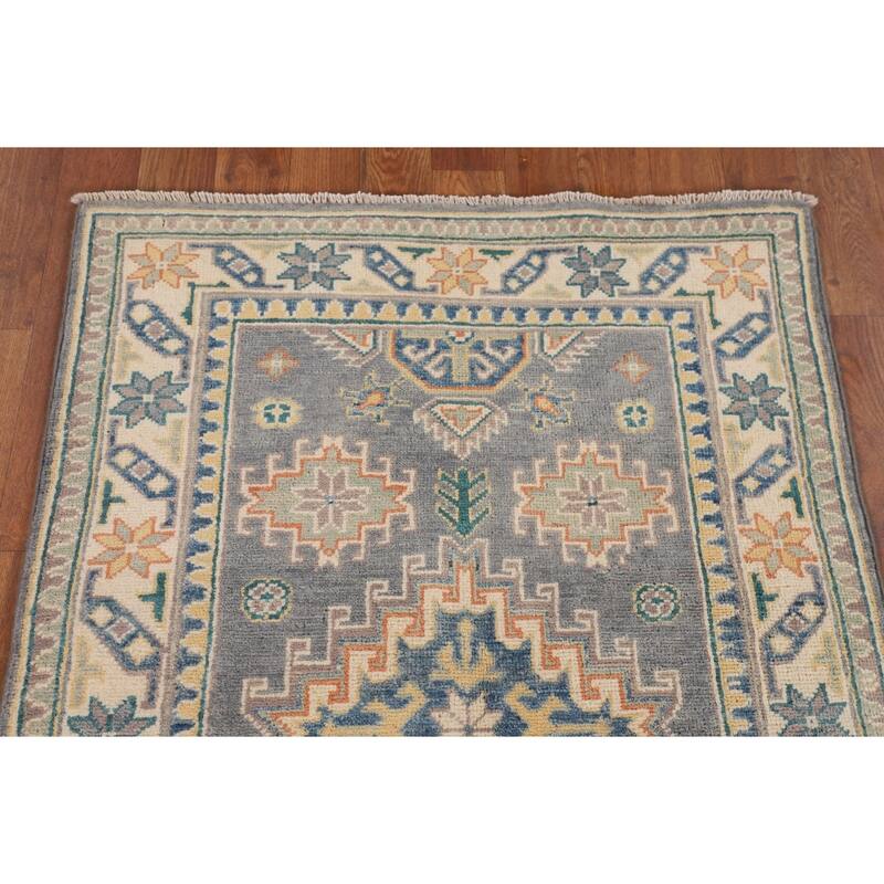 Grey Traditional Kazak Foyer Rug Hand-Knotted Wool Carpet - 2'8" x 4'1"