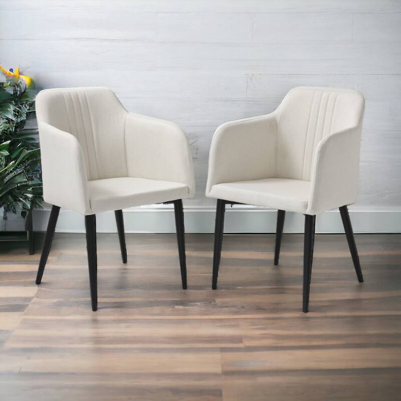 Set of 2 23-inch Arm Chairs with Black Metal Legs and Tufted Back - 23” x 21” x 36.5”