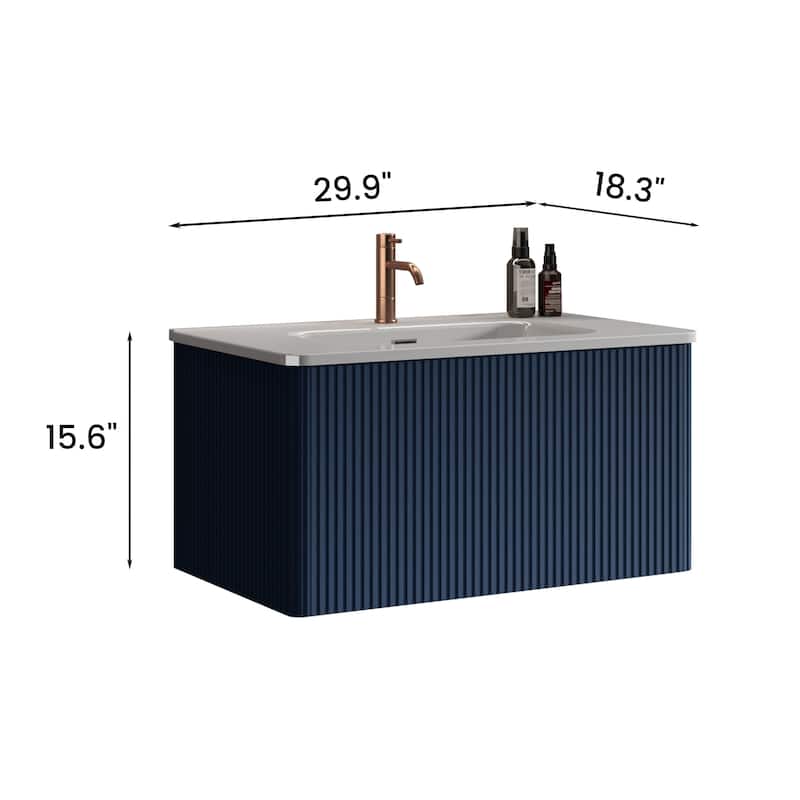 Modern Wall Mounted Striped Bathroom Vanity with Ceramic Sink