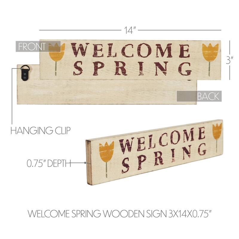 Welcome Spring Wooden Sign 3x14