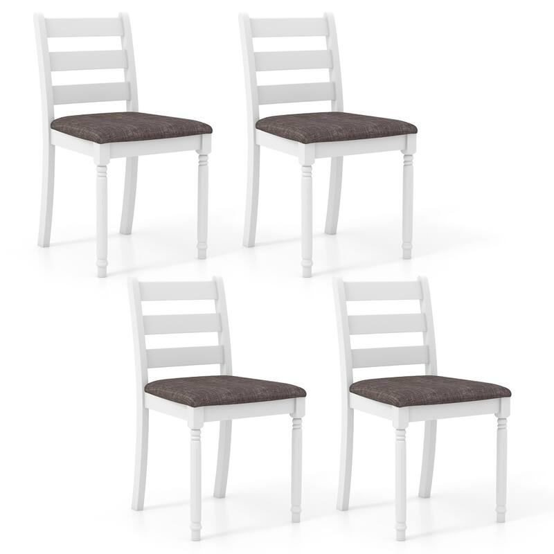 Gymax Wooden Dining Chair Set of 4 w/ Acacia Wood Legs Padded Cushion - Set of 4 - White+Grey