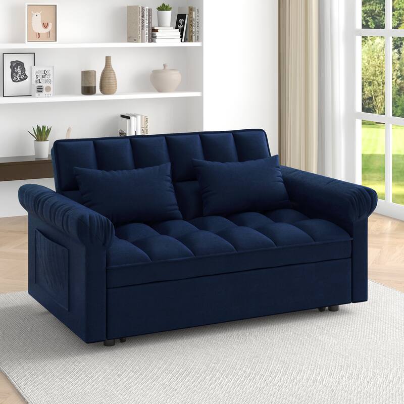 Pull-Out Sleeper Loveseat Multi-Functional Sofa Couch with Adjustable Backrest, 2-in-1 Sleeper Sofa Bed