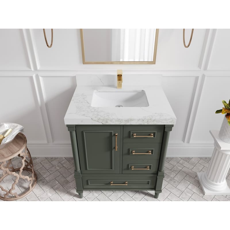 Willow Collections 30 in. W x 22 in. D Aberdeen Single Sink Bathroom Vanity in Pewter Green with Countertop - 2" Calacatta Nuvo - Pewter Green