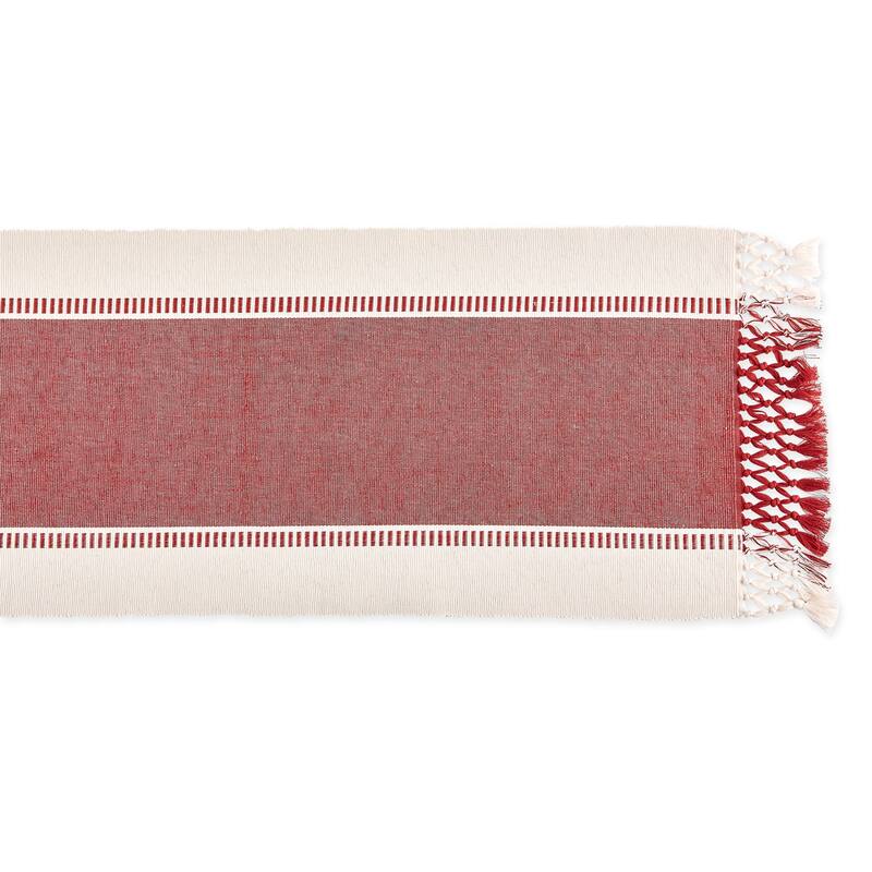 Dobby Striped Woven Cotton Table Runner - 72" - Cream and Brick Red