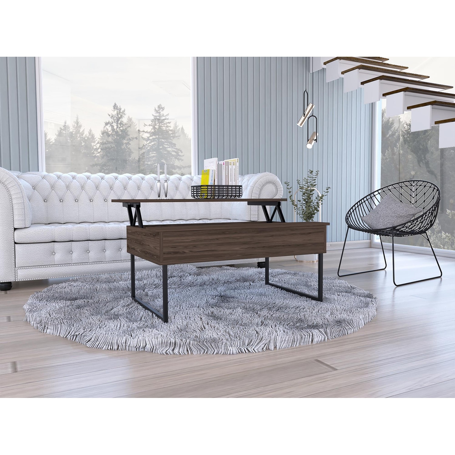 Lift Top Coffee Table with 4 Reinforced Metallic Legs Bed Bath
