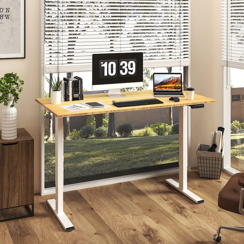 FlexiSpot 100% Bamboo Whole-Piece Desktop Ergonomic Electric Home Office Standing Desk Memory Controller