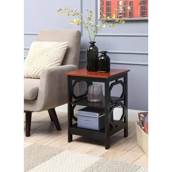 End Table with Octagon Side Cutouts and 3 Shelves, Compact Accent Table ...
