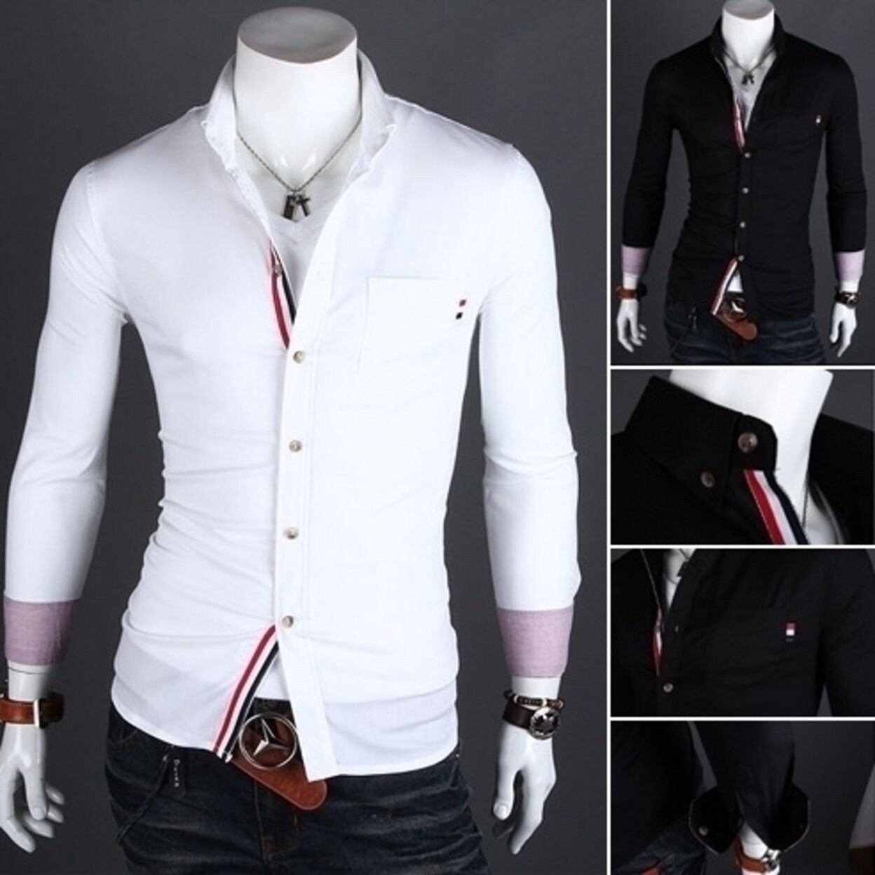 Shop Black White Classic Men Shirt Fashion Long Sleeved Shirt