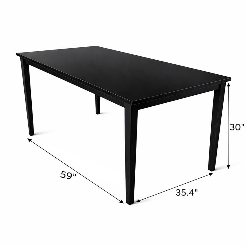 Modern 59 Inch Rectangular Dining Table, Black, White or Oak Finish, Solid Rubberwood