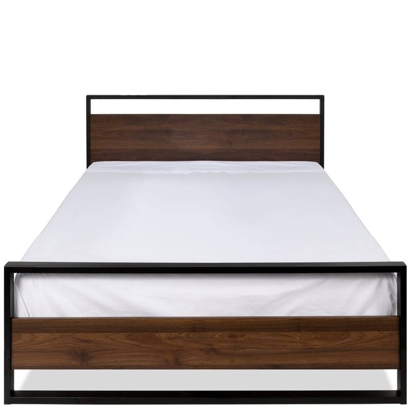 Queen size Farmhouse Metal Wood Platform Bed Frame with Headboard Footboard