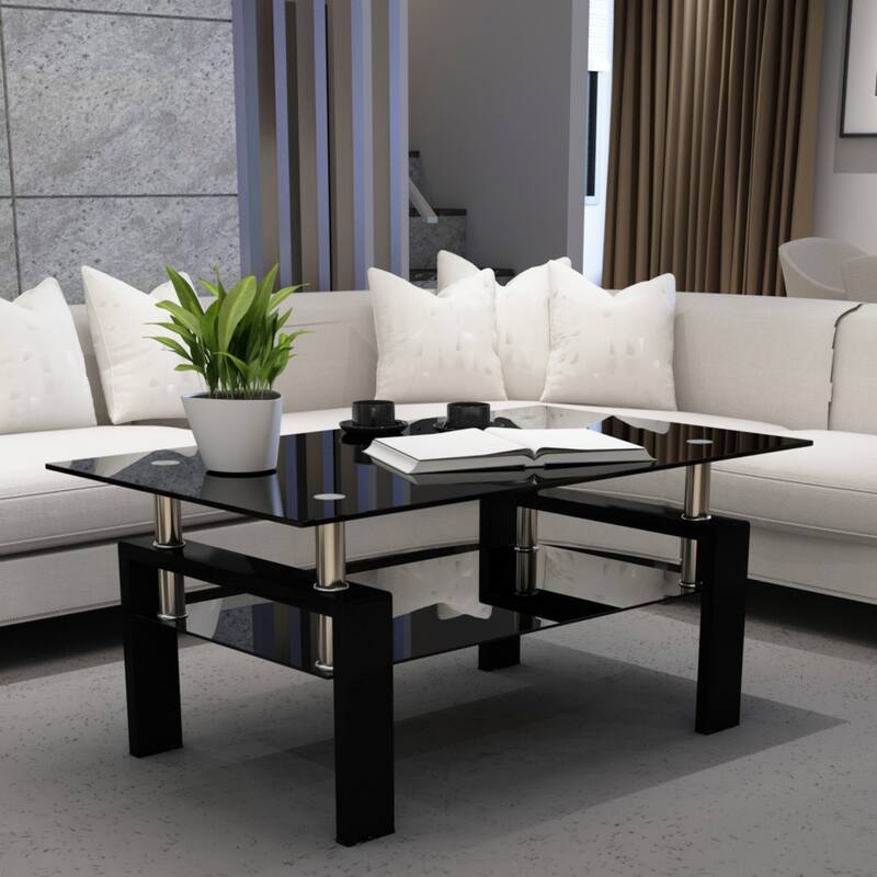 Rectangle Glass Coffee Table, Modern Side Center Tables for Living Room, Living Room Furniture