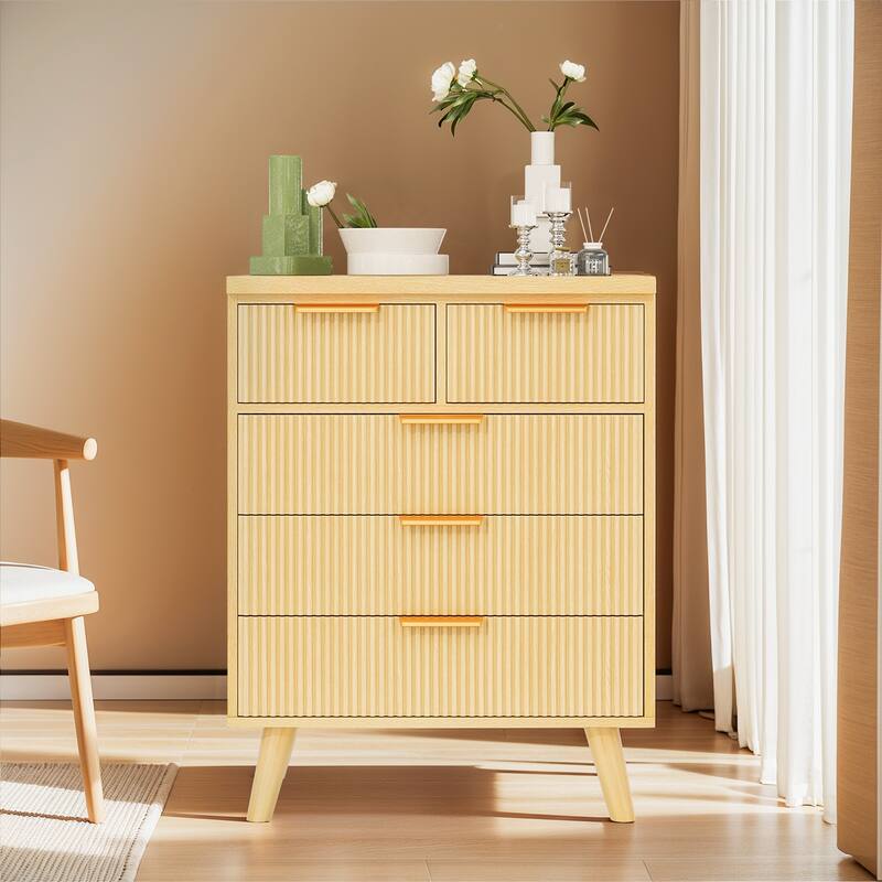 Pocassy 5 Drawer Dresser for Bedroom Wide Modern Chest of Drawers with Fluted Design