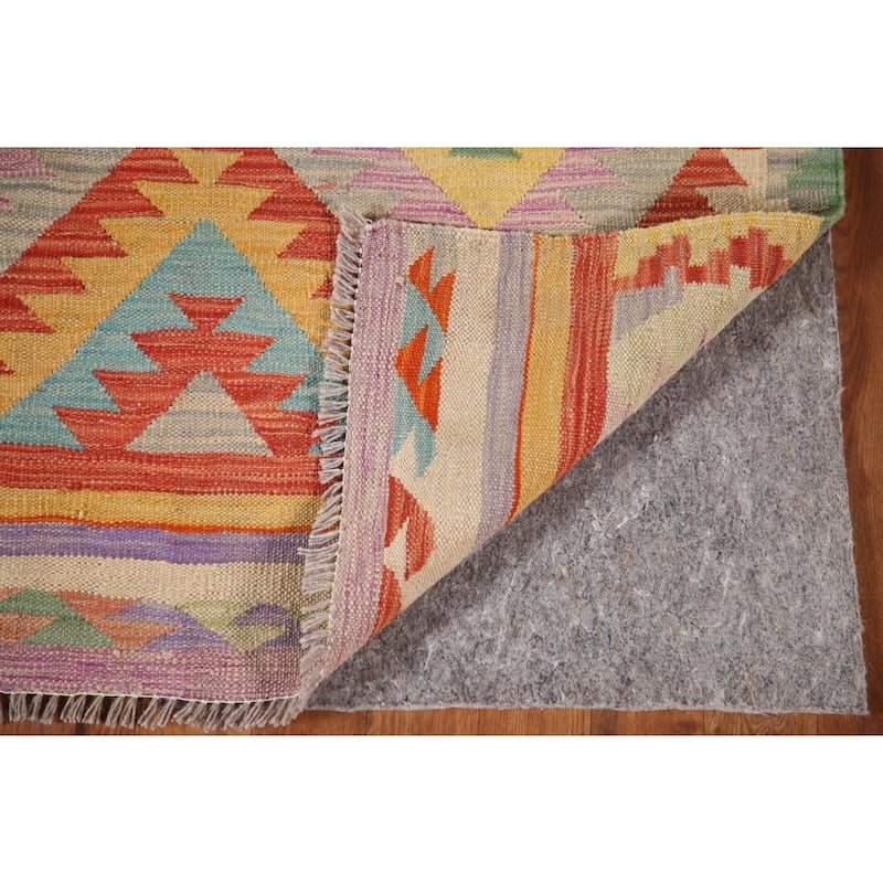 Reversible Multicolor Kilim Rug Flatweave Wool Carpet - 3'6"x 4'9"