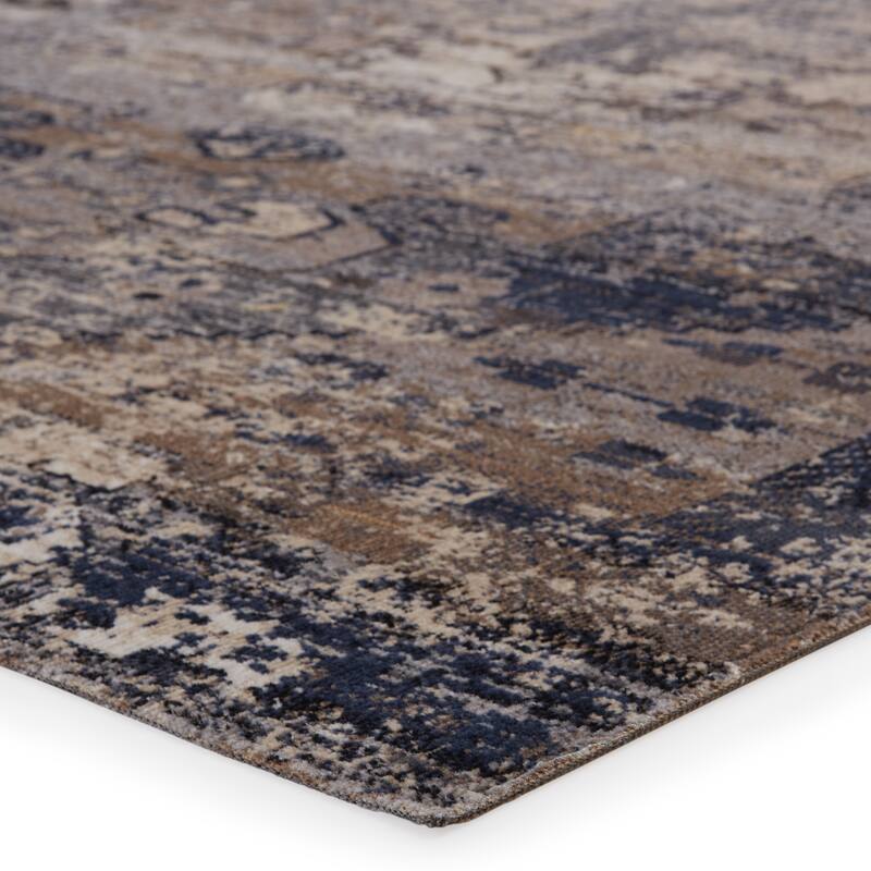 Cassava Indoor/ Outdoor Medallion Taupe/ Dark Blue Area Rug