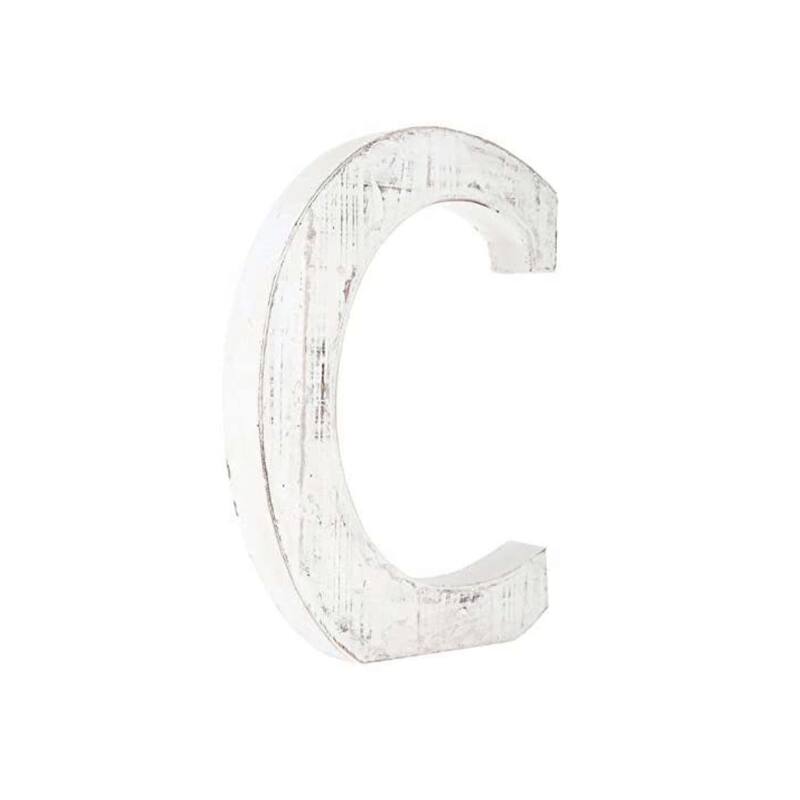 16" Distressed White Wash Wooden Initial Letter C Sculpture