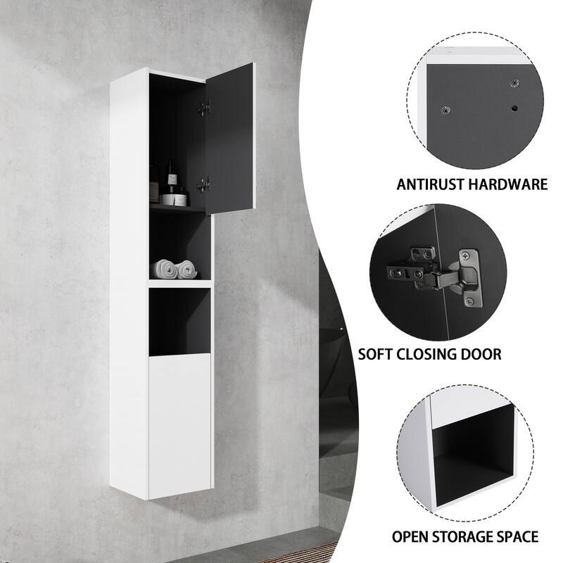 12" Bathroom Side Cabinet,2-Soft Close Doors,Float Mounting Design