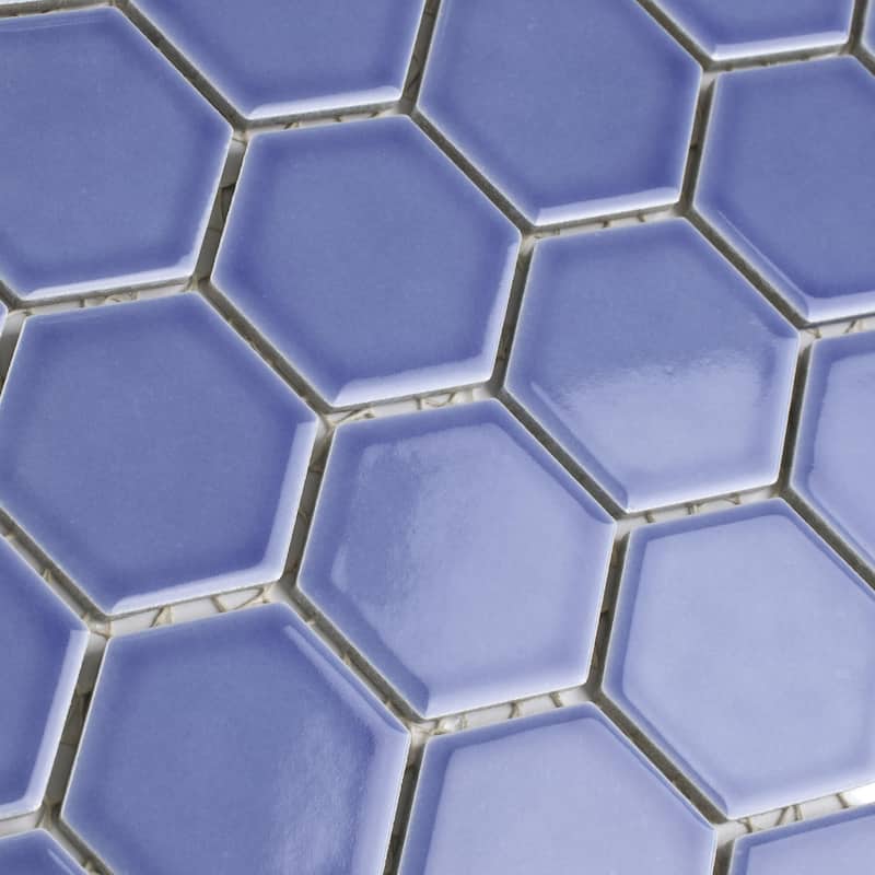 Merola Tile Tribeca 2" Hex Glossy Periwinkle 11-1/8" x 12-5/8" Porcelain Mosaic Floor and Wall Tile