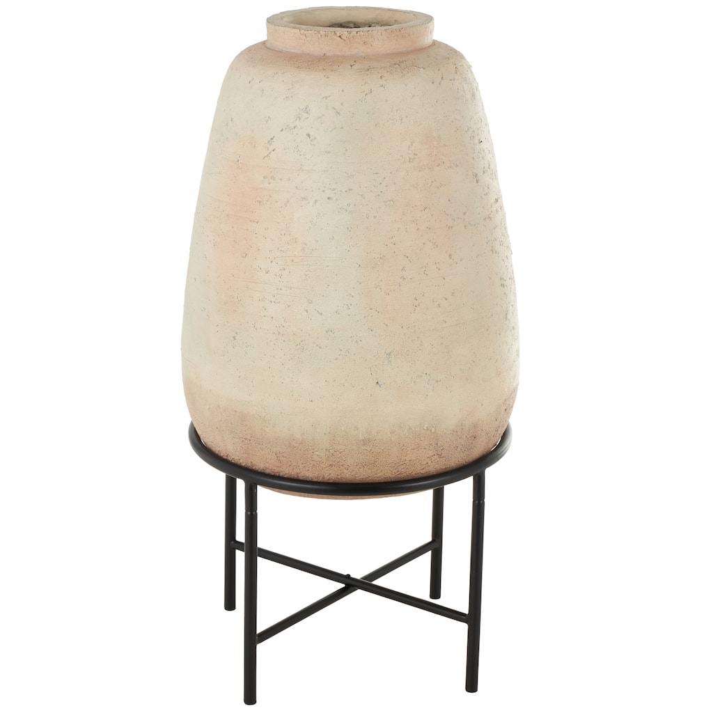 Magnesium Oxide Wide Vase with Black Metal Stand - Beige - Roche River Decor
