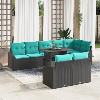 vidaXL 9 Piece Garden Sofa Set with Cushions Black Poly Rattan - 113.6×48.6×27.2