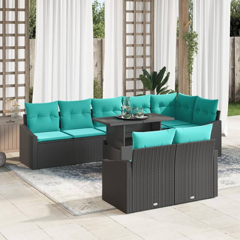 vidaXL 9 Piece Garden Sofa Set with Cushions - 113.6×48.6×27.2 - Black