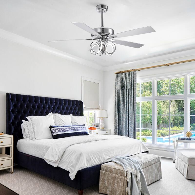 52" Modern Unique Dimmable LED Reversible Motor Ceiling Fan with Light and Remote - 52-inch W*19.3-inch H