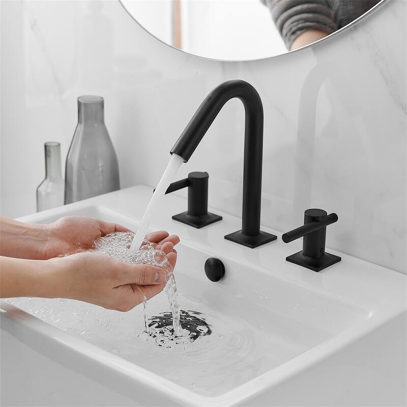 8 Inch Widespread Bathroom Sink Faucet with Drain Assembly Brass Modern 3 Hole Bathroom Basin Vanity Faucets