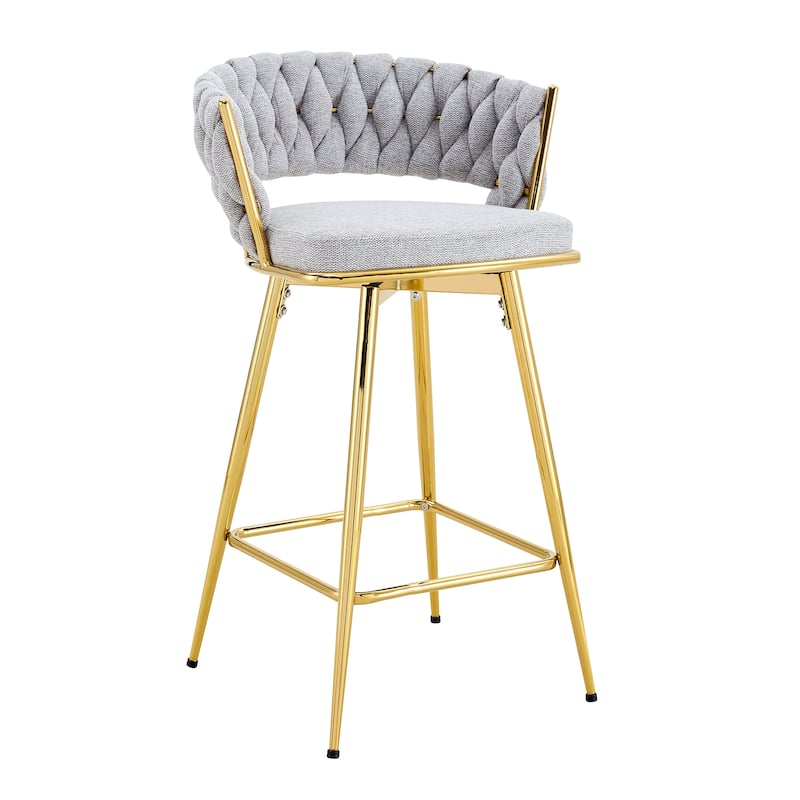 Two-Piece Rotating Swivel Chair, Cotton And Linen Soft Seat, Golden Metal Legs, Rust-Proof And Wear-Resistant