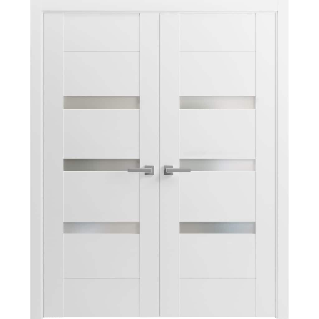 SartoDoors Sete 6900 | Interior French Doors Double French | Solid Wood w/ Glass | Slab Only | 18x80, White Silk