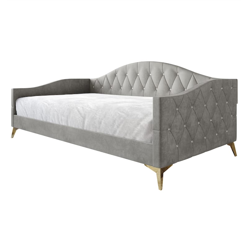 CraftPorch Elegant Crystal Button-Tufted Twin Size Upholstered Daybed - Silver Grey