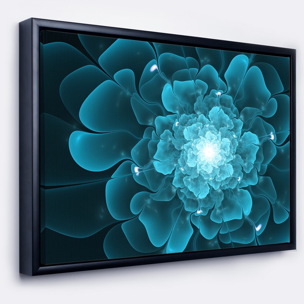 Designart "Fractal Flower Clear Blue Digital Art" Floral Framed Canvas Art Print