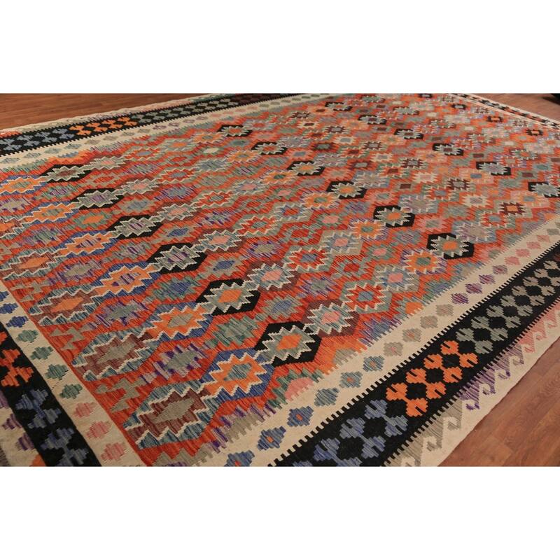 Southwestern Kilim Oriental Large Rug Hand-Woven Wool Carpet - 10'5"x 15'9"